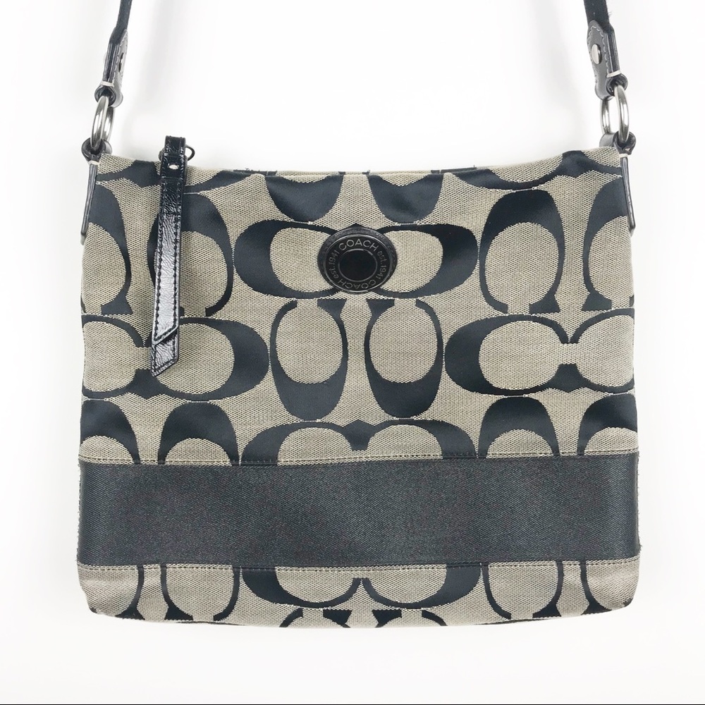 Coach Signature Jacquard Black & Tan Crossbody Bag Gem